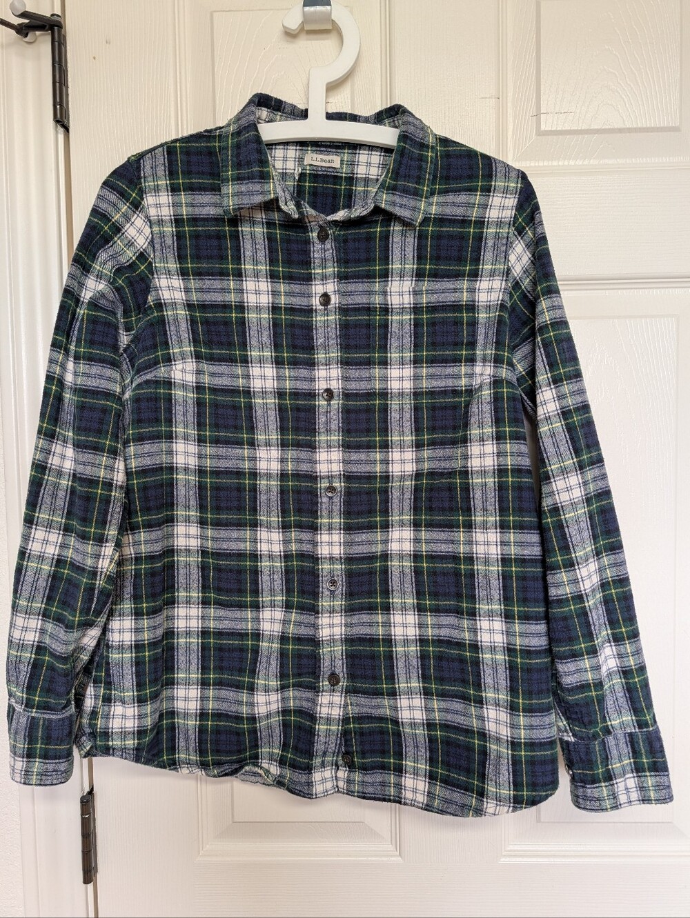 LL Bean Womens Green Flannel Scotch Plaid Long Sleeve Button-Up Shirt XS/S